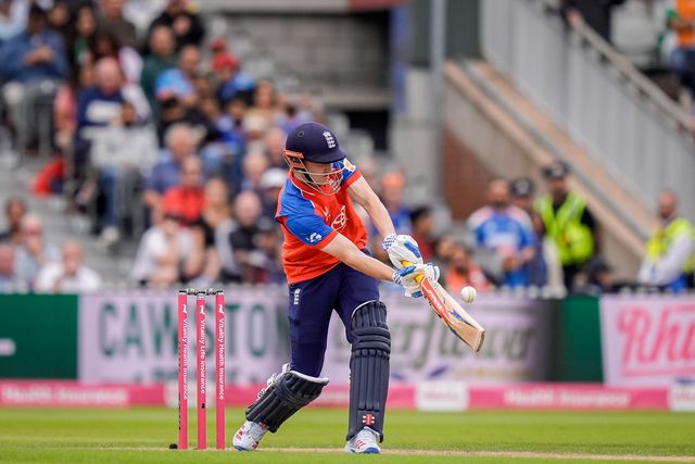 England captain Harry Brook hits a six   during the Second Vitality T20 International match England vs India at Old Trafford, Manchester, United Kingdom on 04 July 2026

(Photo by Maynard Manyowa/News Images)