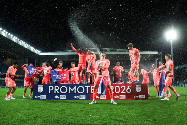 Coventry City celebrates promotion back to the Premier League after the Sky Bet Championship match Blackburn Rovers vs Coventry City at Ewood Park, Blackburn, United Kingdom on 17 April 2026

(Photo by Jorge Horsted/News Images)