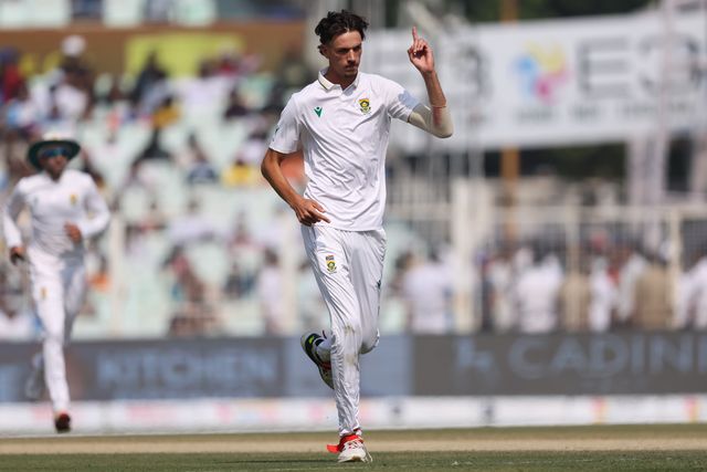 Marco Jansen of South Africa takes wicket of Yashasvi Jaiswal of India and celebrates during the IDFC First Bank Test Day 3 match India vs South Africa at Eden Gardens, Kolkata, India, 16th November 2025

(Photo by Shubhajit Roy Karmakar/News Images)