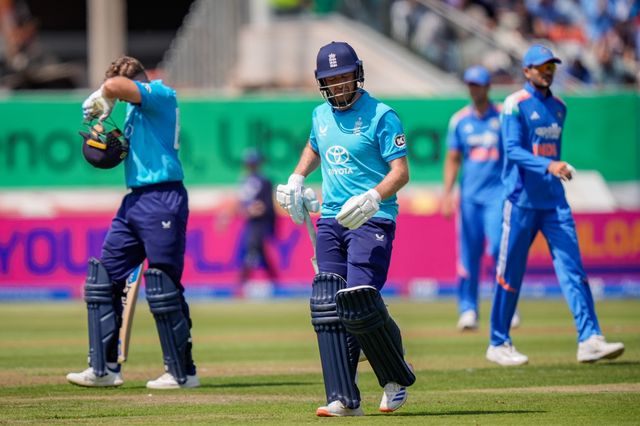 Liam Dawson of England walks off after being dismissed during the 1st Metro Bank ODI match England vs India at Edgbaston, Birmingham, United Kingdom on 14 July 2026

(Photo by Maynard Manyowa/News Images)