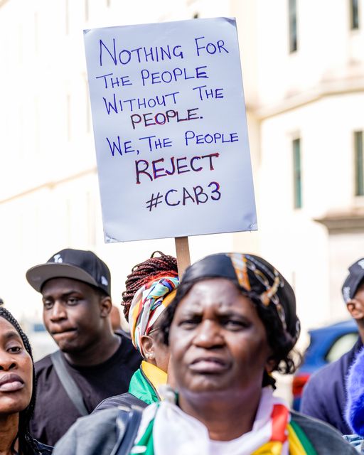 UK-based Zimbabweans gather outside the Zimbabwe Embassy in London on 18 April 2026 to protest the Constitution of Zimbabwe Amendment (No. 3) Bill, which critics say would extend President Mnangagwa’s rule until 2030 and strip citizens of the direct vote for president.

(Photo by Maynard Manyowa/News Images)