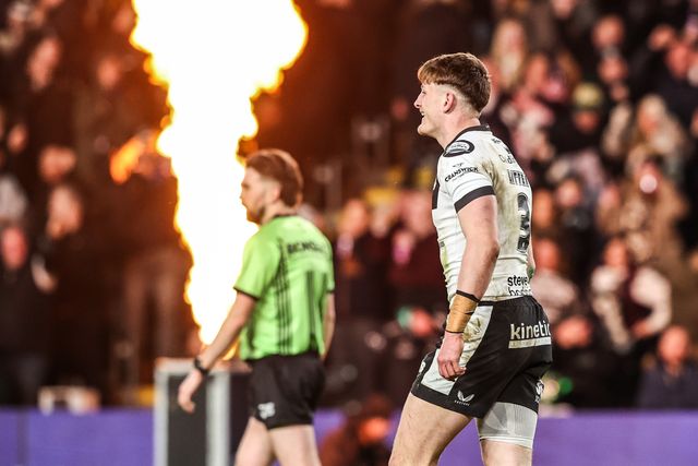 Davy Litten of Hull FC celebrates his try during the Betfred Super League round 1 match Hull FC vs Bradford Bulls at MKM Stadium, Hull, United Kingdom on 14 February 2026

(Photo by Alfie Cosgrove/News Images)