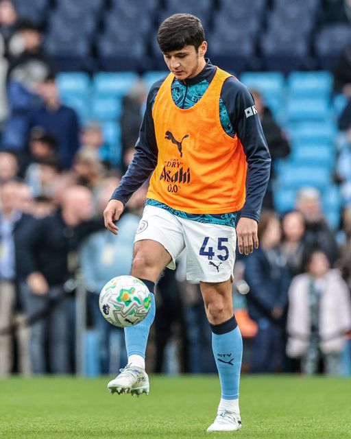 Abdukodir Khusanov of Manchester City in the pregame warmup session during the Premier League match Manchester City vs Crystal Palace at Etihad Stadium, Manchester, United Kingdom on 13 May 2026

(Photo by Mark Cosgrove/News Images)