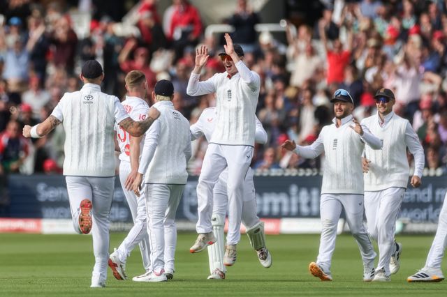 Harry Brook of England celebrates catching out New Zealand captain Tom Latham for 0 during the 1st Rothesay Test Match Day 2 match England vs New Zealand at Lords, London, United Kingdom on 05 June 2026

(Photo by Mark Cosgrove/News Images)