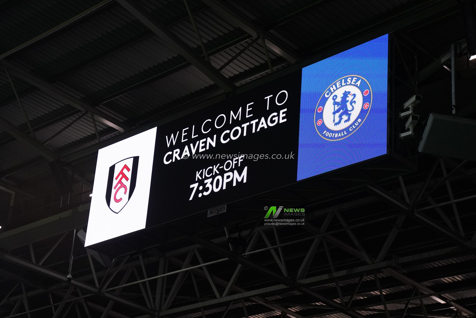 View of the scoreboard at Craven Cottage ahead of the Premier League match Fulham vs Chelsea at Craven Cottage, London, United Kingdom, 7th January 2026

(Photo by Harvey Murphy/News Images)

*** GER AUT SUI OUT ***