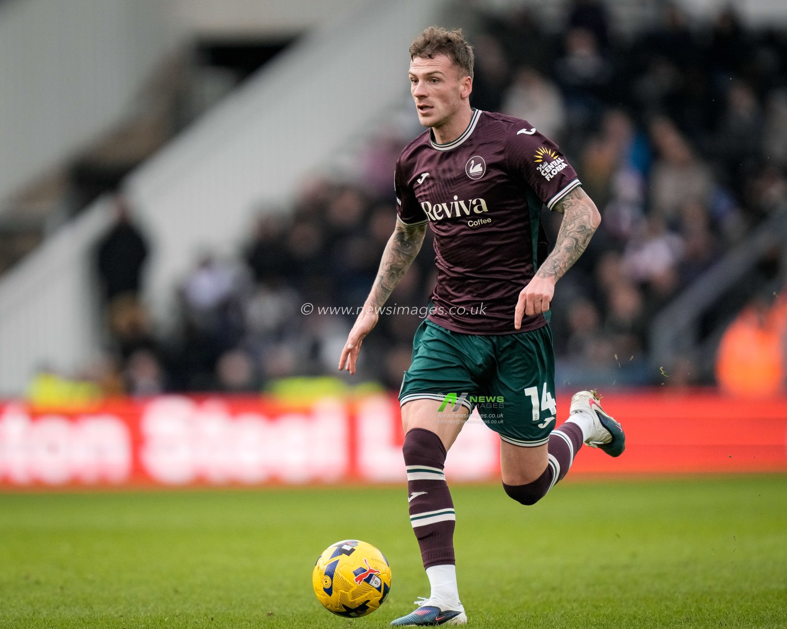 Josh Tymon of Swansea City makes a run with the ball  during the Sky Bet Championship match Derby County vs Swansea City at Pride Park Stadium, Derby, United Kingdom on 14 February 2026

(Photo by Maynard Manyowa/News Images)