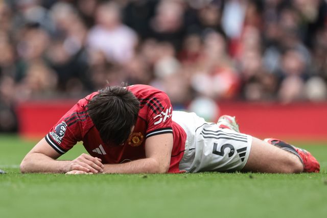 Harry Maguire of Manchester United takes a knock during the Premier League match Manchester United vs Liverpool at Old Trafford, Manchester, United Kingdom on 03 May 2026

(Photo by Mark Cosgrove/News Images)