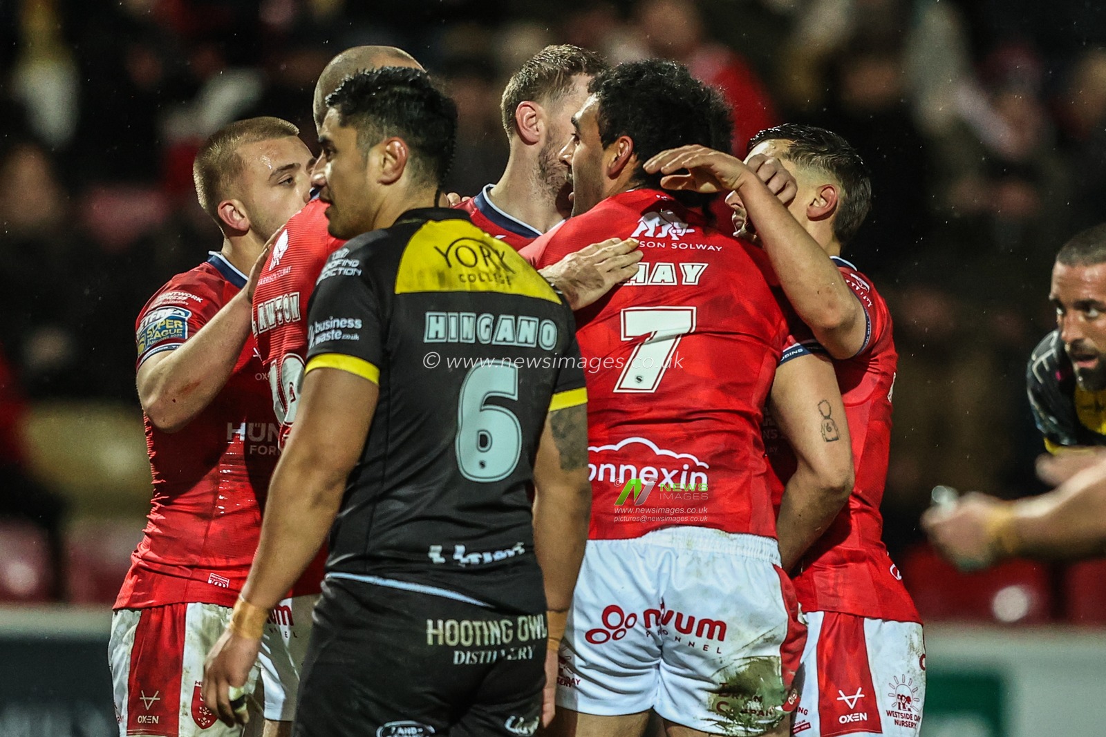 Tyrone May of Hull KR celebrates his try making it 0-4 during the Betfred Super League Round 1 match York Knights vs Hull KR at LNER Community Stadium, Lincoln, United Kingdom on 12 February 2026

(Photo by Alfie Cosgrove/News Images)