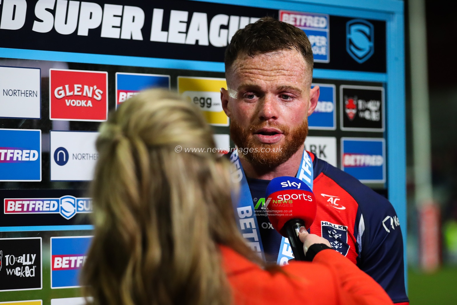 POTM (Player of The Match) Joe Burgess of Hull KR gives an interview after the Betfred Super League Round 4 match St Helens vs Hull KR at Totally Wicked Stadium, St Helens, United Kingdom, 7th March 2025

(Photo by Gareth Evans/News Images)