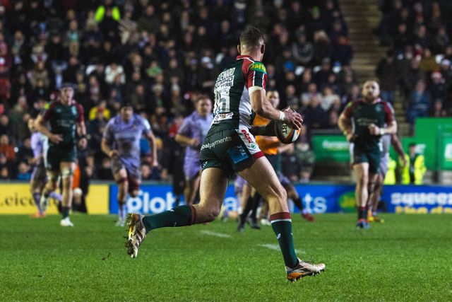 Freddie Steward of Leicester Tigers during the Gallagher Premiership match Leicester Tigers vs Gloucester Rugby at Mattioli Woods Welford Road Stadium, Leicester, United Kingdom, 19th December 2025

(Photo by Craig Evans/News Images)

*** GER AUT SUI OUT ***