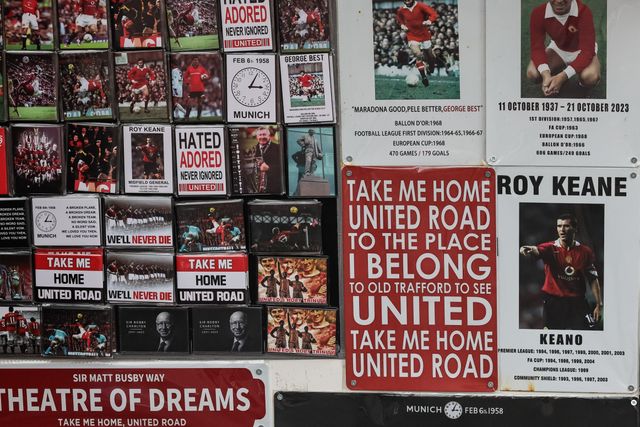 Manchester United cards and poster for sale during the Premier League match Manchester United vs Aston Villa at Old Trafford, Manchester, United Kingdom on 15 March 2026

(Photo by Mark Cosgrove/News Images)