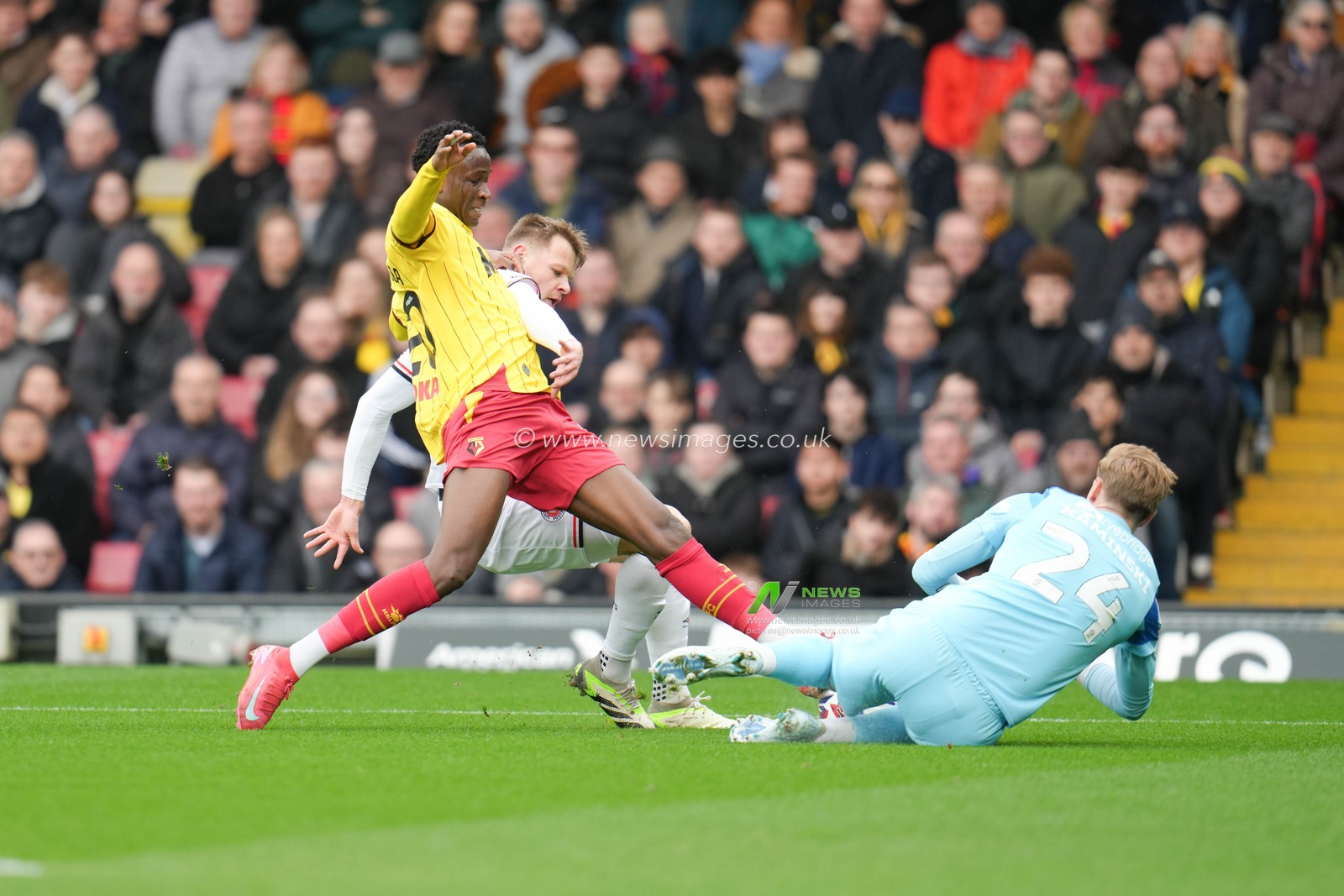 Mamadou Doumbia of Watford wins penalty during the Sky Bet Championship match Watford vs Luton Town at Vicarage Road, Watford, United Kingdom, 23rd February 2025

(Photo by Harvey Murphy/News Images)