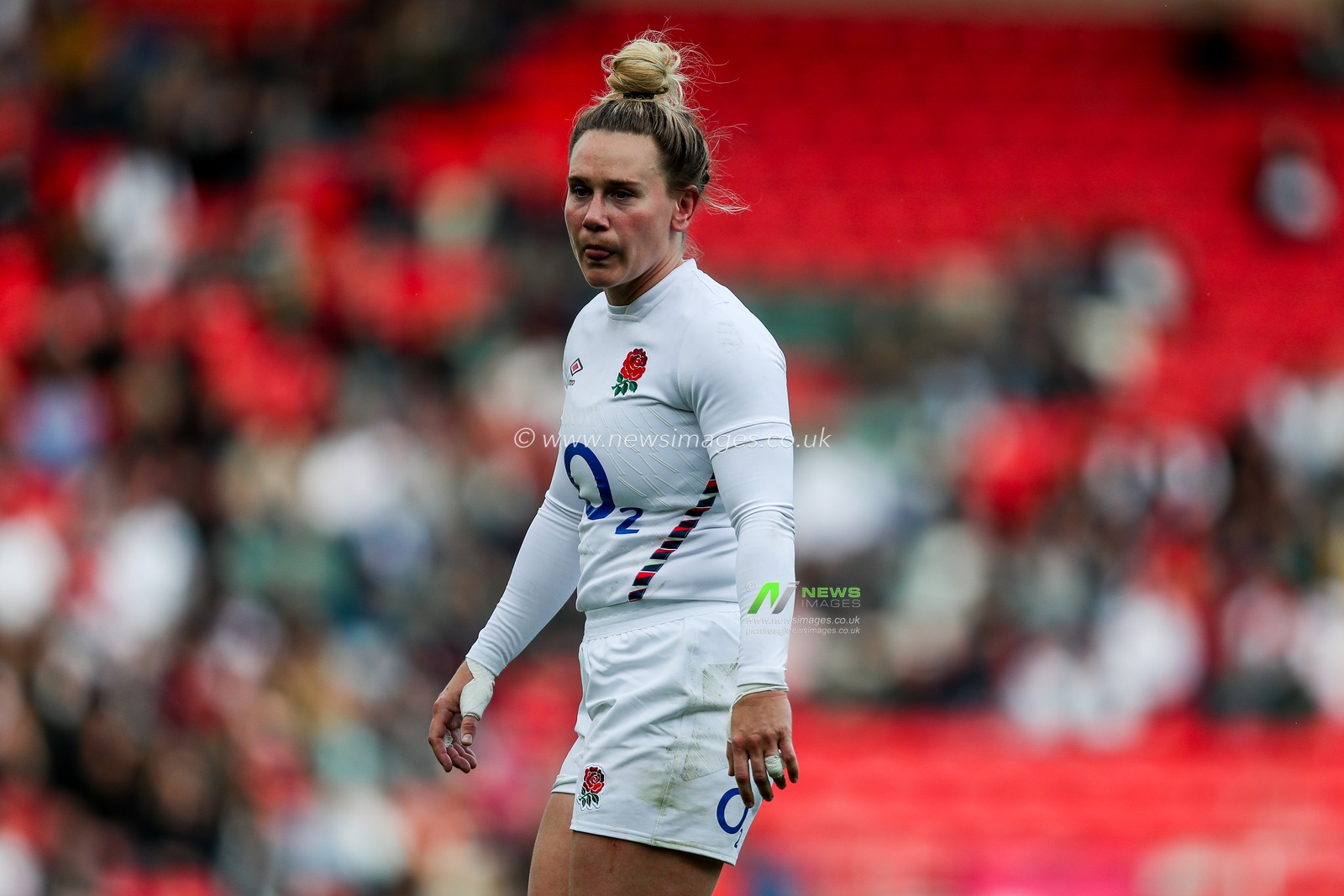 Rosie Galligan of England Women looks on during the 2025 Guinness Womenâ€™s 6 Nations match England vs Scotland at Mattioli Woods Welford Road Stadium, Leicester, United Kingdom, 19th April 2025

(Photo by Izzy Poles/News Images)
