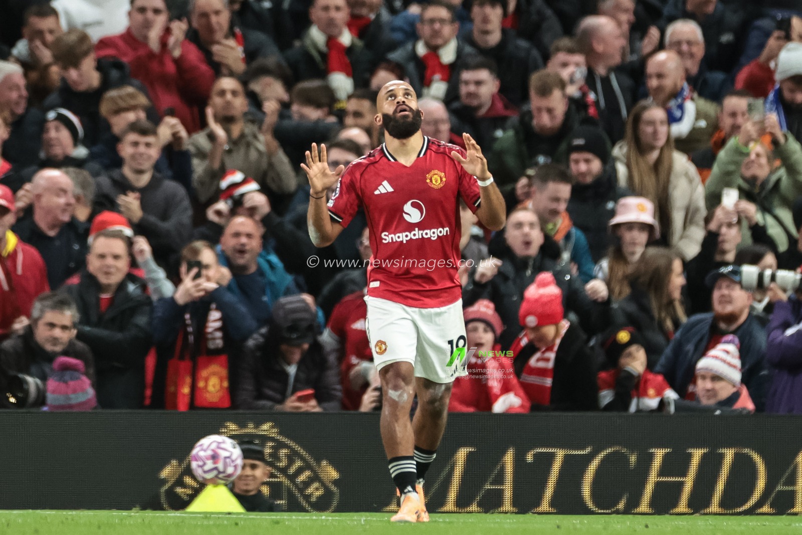 Bryan Mbeumo of Manchester United celebrates his goal to make it 3-0 during the Premier League match Manchester United vs Brighton and Hove Albion at Old Trafford, Manchester, United Kingdom, 25th October 2025

(Photo by Mark Cosgrove/News Images)
