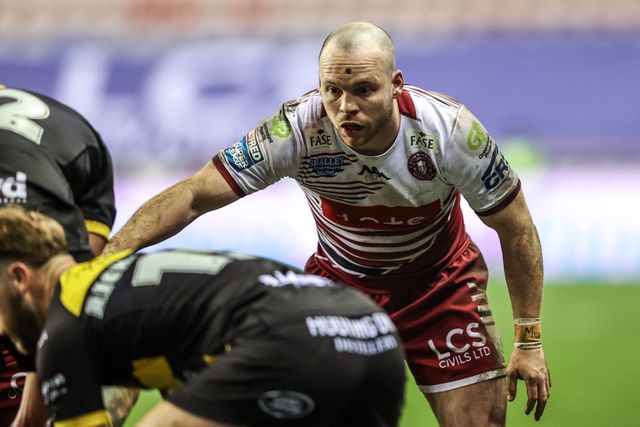 Liam Marshall of Wigan Warriors gives team mates instructions during the Betfred Super League round 5 match Wigan Warriors vs York Knights at The Brick Community Stadium, Wigan, United Kingdom on 19 March 2026

(Photo by Alfie Cosgrove/News Images)