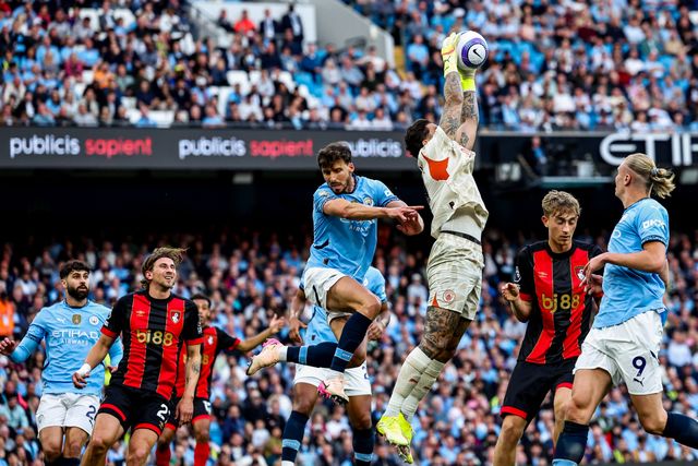 Ederson of Manchester City makes a save during the Premier League match Manchester City vs Bournemouth at Etihad Stadium, Manchester, United Kingdom, 20th May 2025

(Photo by Mark Cosgrove/News Images)