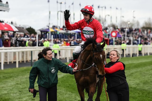 Home By The Lee ridden by J. J. Slevin wins the 15:05 Jet2 Liverpool Hurdle during the 2026 Randox Grand National Day at Aintree Racecourse, Aintree, United Kingdom on 11 April 2026

(Photo by Mark Cosgrove/News Images)