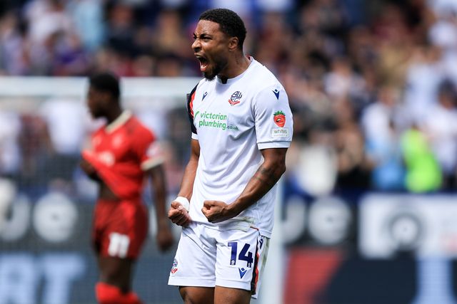 Akin Famewo of Bolton Wanderers celebrates 2-1 win during the Sky Bet Championship match Bolton Wanderers vs Preston North End at Toughsheet Community Stadium, Bolton, United Kingdom on 15 August 2026

(Photo by Jorge Horsted/News Images)