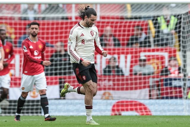Dominik Szoboszlai of Liverpool celebrates his goal to make it 2-1 during the Premier League match Manchester United vs Liverpool at Old Trafford, Manchester, United Kingdom on 03 May 2026

(Photo by Mark Cosgrove/News Images)