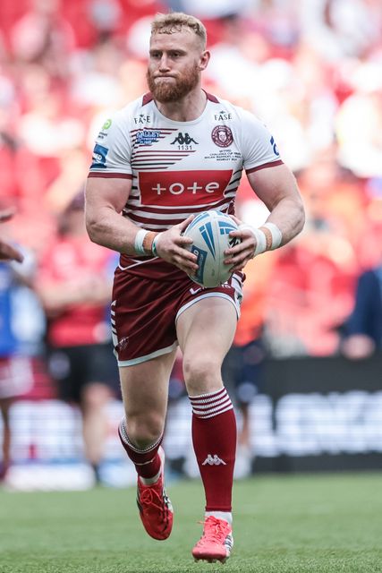 Luke Thompson of Wigan Warriors breaks with the ball during the Betfred Challenge Cup Final match Wigan Warriors vs Hull KR at Wembley Stadium, London, United Kingdom on 30 May 2026

(Photo by Mark Cosgrove/News Images)