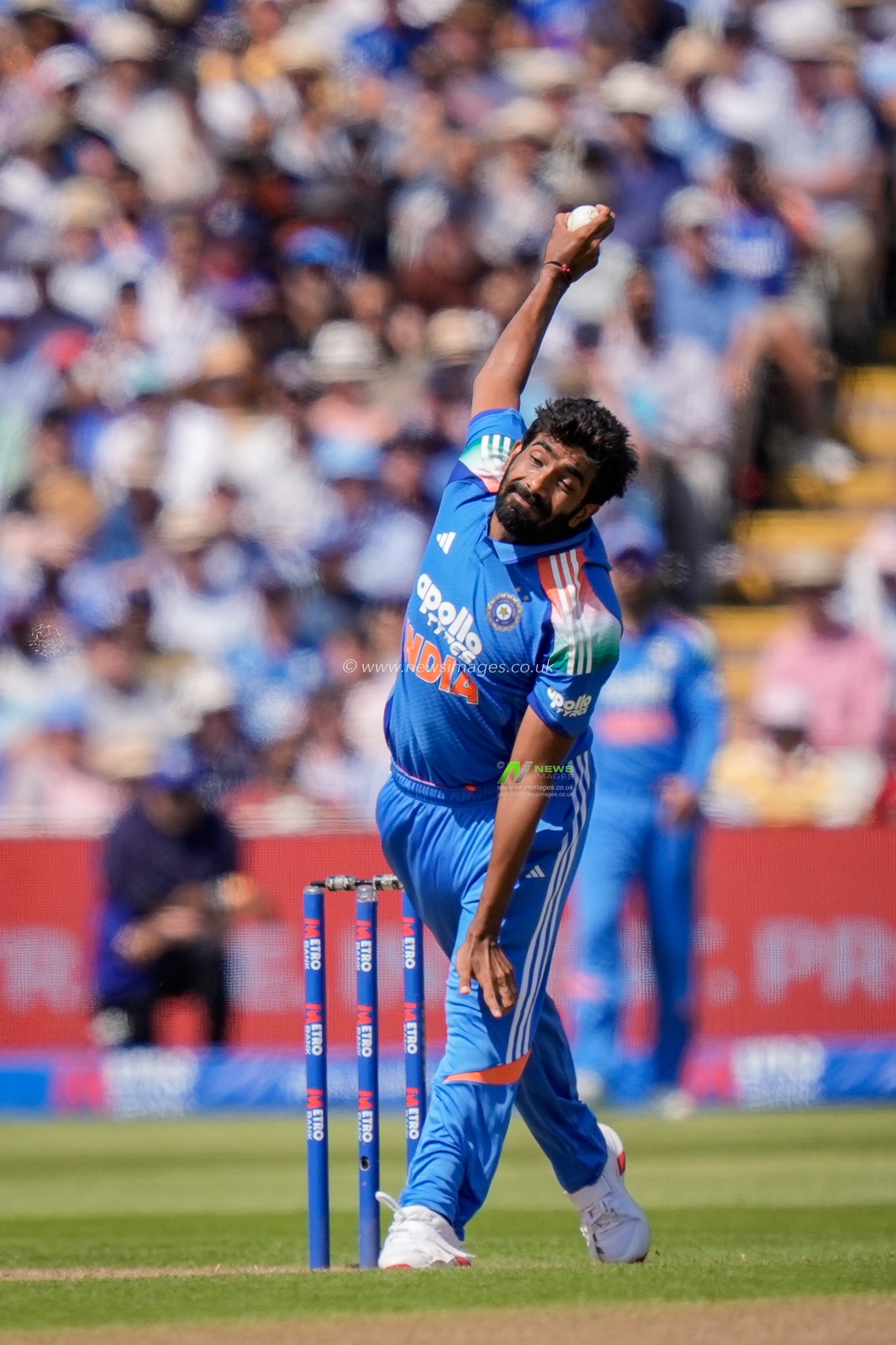 Jasprit Bumrah of India delivers the ball during the 1st Metro Bank ODI match England vs India at Edgbaston, Birmingham, United Kingdom on 14 July 2026

(Photo by Maynard Manyowa/News Images)