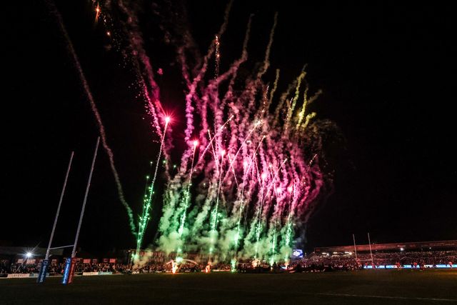 The pre-match firework display during the Betfred Super League match Wakefield Trinity vs Hull FC at DIY Kitchens Stadium, Wakefield, United Kingdom on 05 March 2026

(Photo by Alfie Cosgrove/News Images)