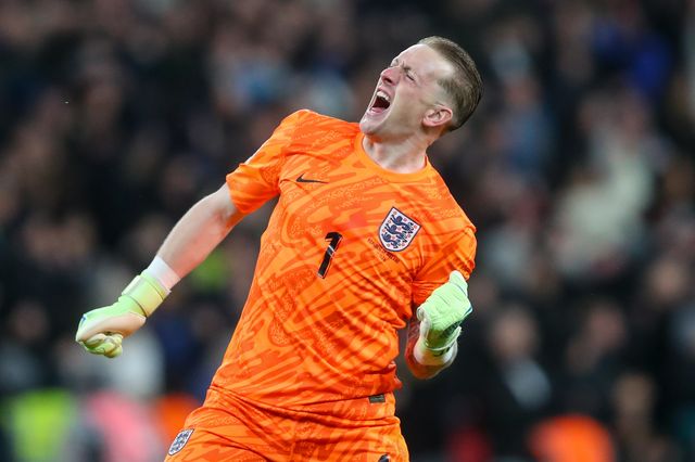 Jordan Pickford of England celebrates the goal of Anthony Gordon of England to make it 2-0 during the UEFA Nations League, League B - Group 2 match England vs Republic of Ireland at Wembley Stadium, London, United Kingdom, 17th November 2024

(Photo by Gareth Evans/News Images)