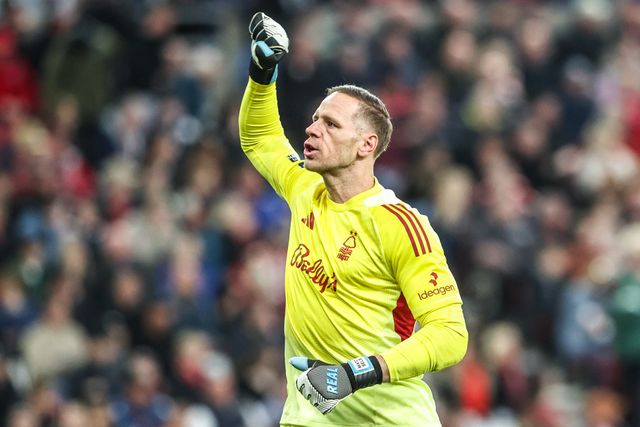 Nottingham Forest goalkeeper Matz Sels celebrates a goal from teammate Morgan Gibbs-White of Nottingham Forest to make it 0-3 during the Premier League match Sunderland vs Nottingham Forest at Stadium Of Light, Sunderland, United Kingdom on 24 April 2026

(Photo by Alfie Cosgrove/News Images)