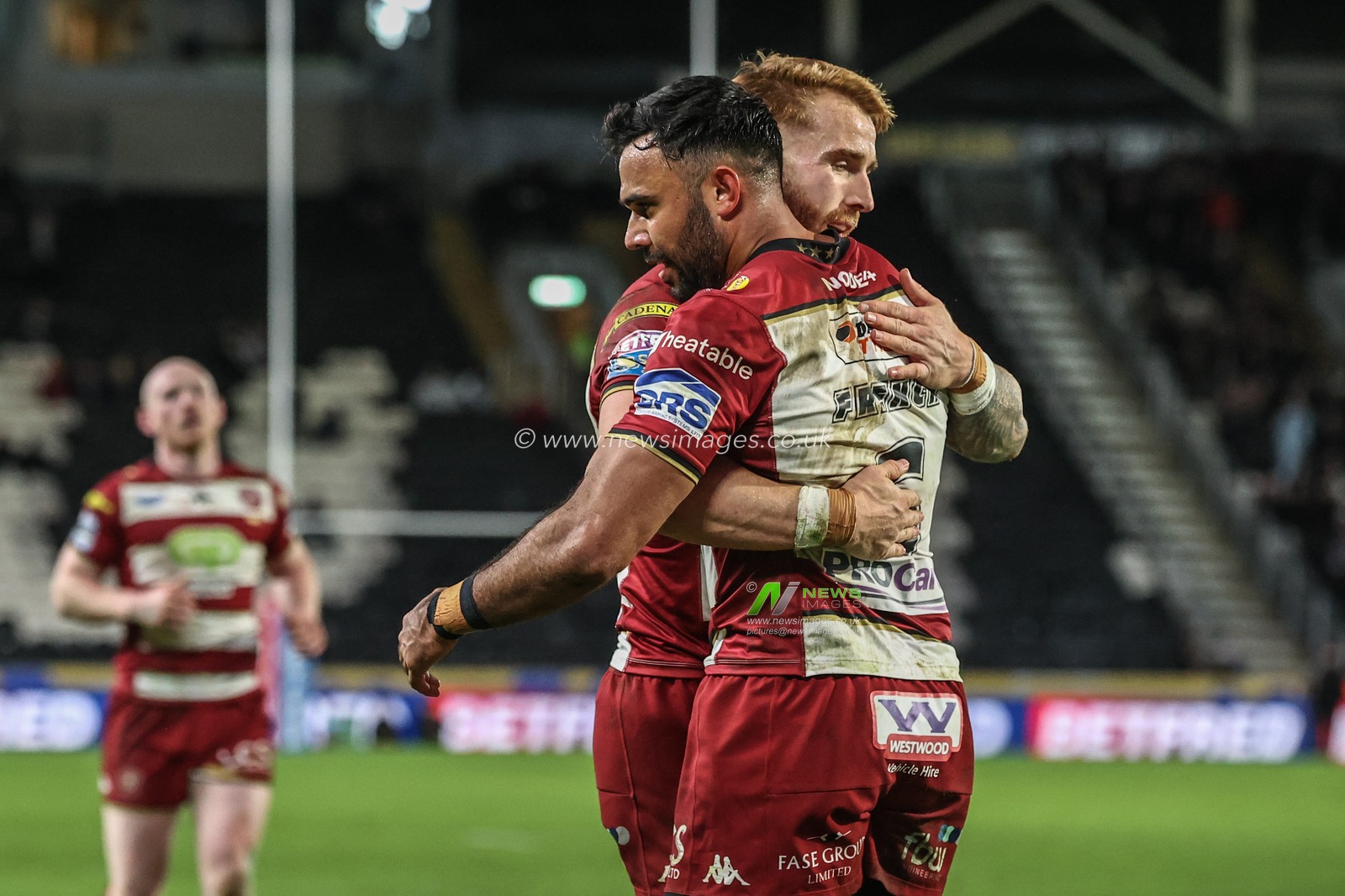 Bevan French of Wigan Warriors celebrates his try during the Betfred Super League Round 2 match Hull FC vs Wigan Warriors at MKM Stadium, Hull, United Kingdom, 21st February 2025

(Photo by Alfie Cosgrove/News Images)