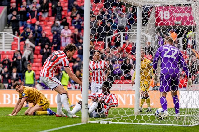 Jesurun Rak-Sakyi of Stoke City scores to make it  1-1 during the Sky Bet Championship match Stoke City vs Blackburn Rovers at Bet365 Stadium, Stoke On Trent, United Kingdom on 11 April 2026

(Photo by Maynard Manyowa/News Images)
