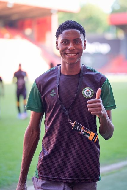 Mongameli  Tshuma of Zimbabwe inspects the pitch prior to kick off during the Nigeria vs Zimbabwe Unity Cup 2026 semi-final match at The Valley in Charlton, London, England on Tuesday, May 26, 2026.