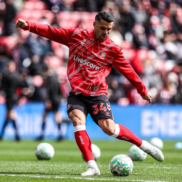 Granit Xhaka of Sunderland in the pregame warmup session during the Premier League match Sunderland vs Tottenham Hotspur at Stadium Of Light, Sunderland, United Kingdom on 12 April 2026

(Photo by Alfie Cosgrove/News Images)