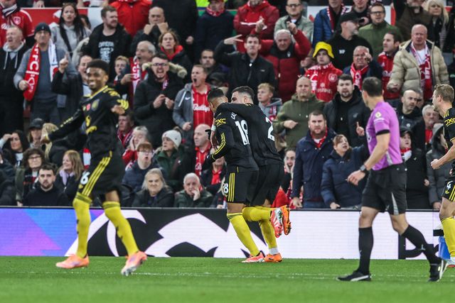 Casemiro of Manchester United celebrates his goal to make it 0-1 during the Premier League match Nottingham Forest vs Manchester United at City Ground, Nottingham, United Kingdom, 1st November 2025

(Photo by Alfie Cosgrove/News Images)

*** GER AUT SUI OUT ***