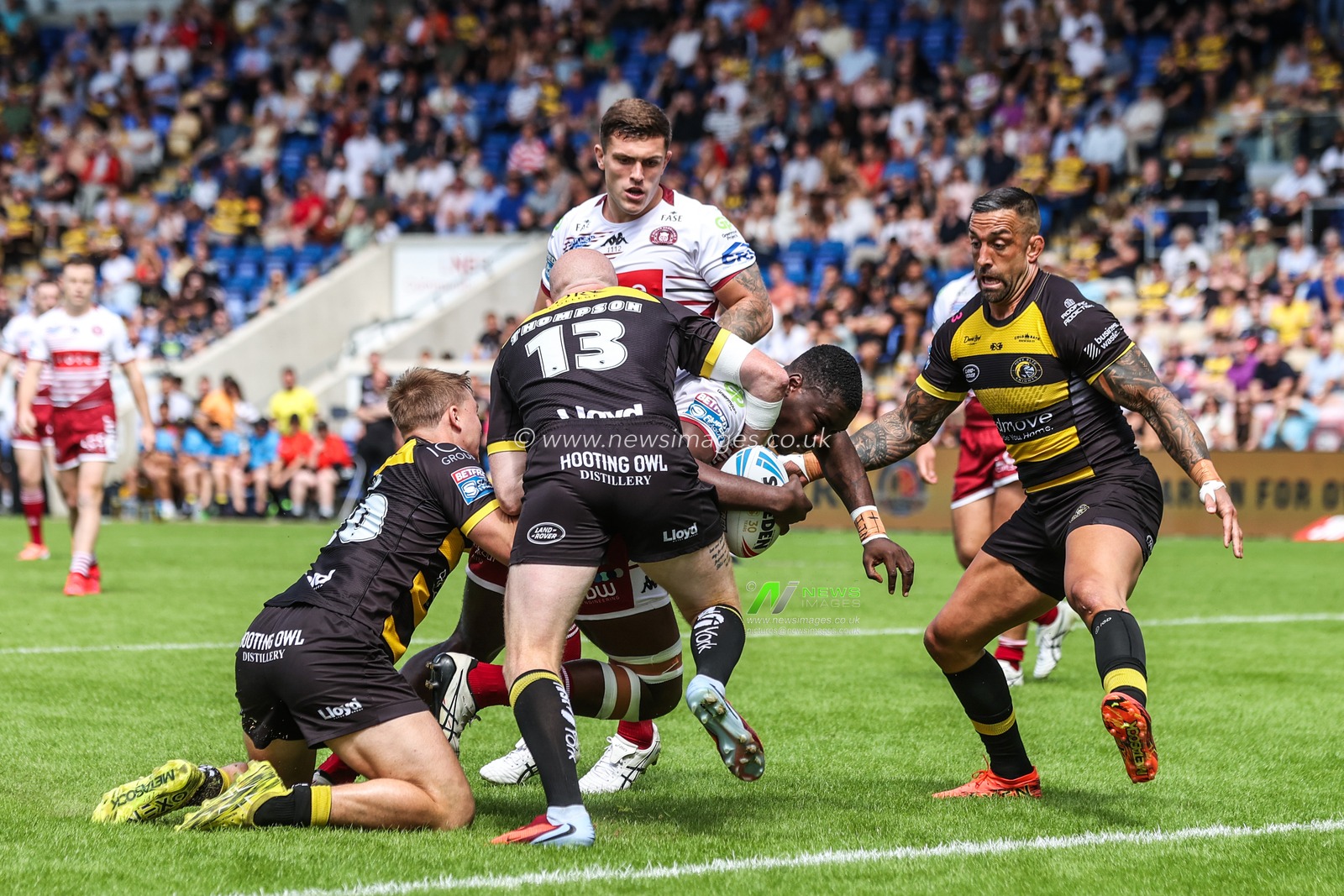 Sam Eseh of Wigan Warriors goes over for a try during the Betfred Super League round 15 match York Knights vs Wigan Warriors at LNER Community Stadium, York, United Kingdom on 20 June 2026

(Photo by Alfie Cosgrove/News Images)