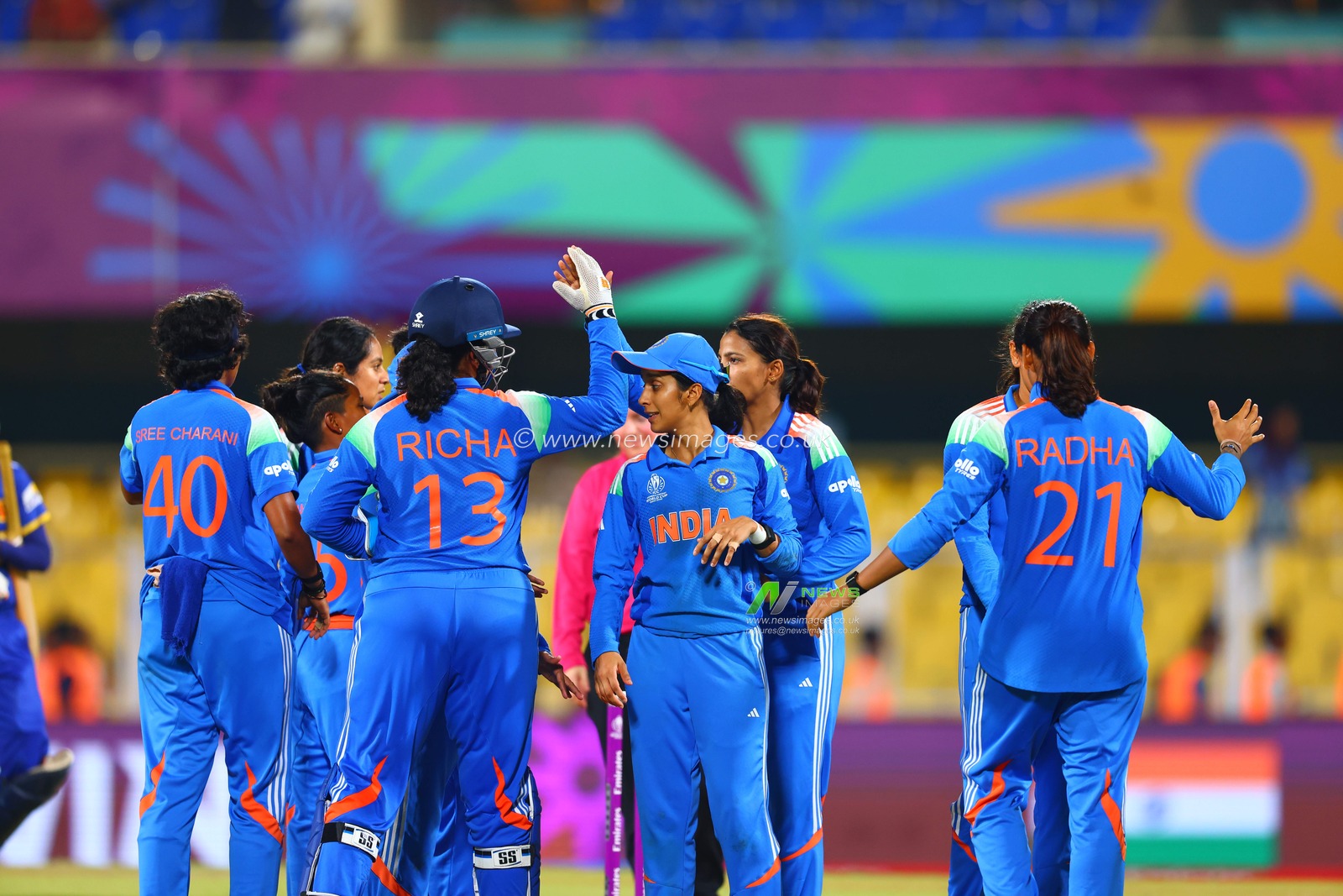 Women's Team India celebrating the win after wining the first match during the ICC Women's World Cup India Women v Sri Lanka Women at ACA Barsapara Cricket Stadium, Guwahati, India, 30th September 2025

(Photo by Shubhajit Roy Karmakar/News Images)