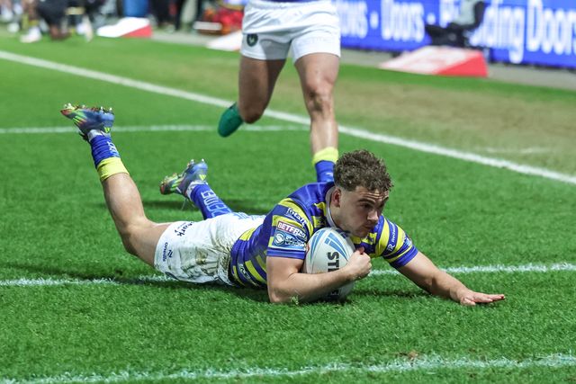 Cai Taylor-Wray of Warrington Wolves goes over for a try during the Betfred Super League Round 4 match York Knights vs Warrington Wolves at LNER Community Stadium, York, United Kingdom on 06 March 2026

(Photo by Mark Cosgrove/News Images)