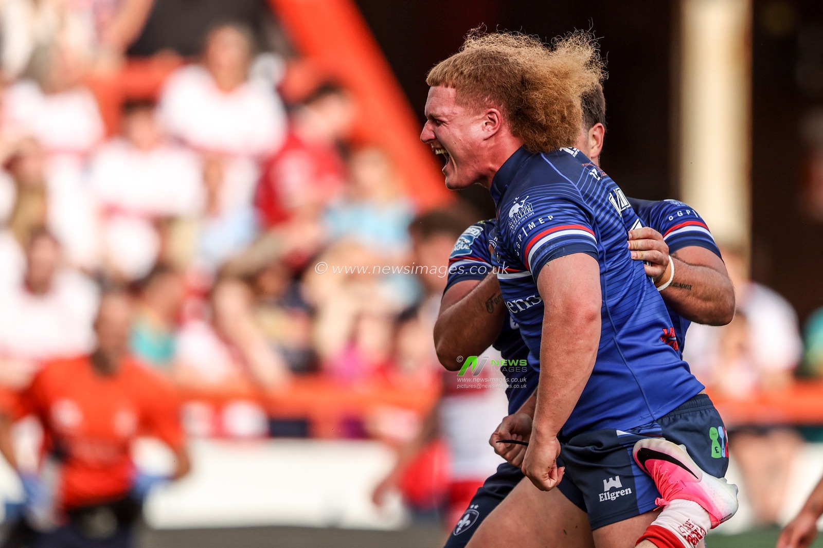 Caius Faatili of Wakefield Trinity celebrates his try during the Betfred Super League round 18 match Hull KR vs Wakefield Trinity at Sewell Group Craven Park, Hull, United Kingdom on 11 July 2026

(Photo by Alfie Cosgrove/News Images)