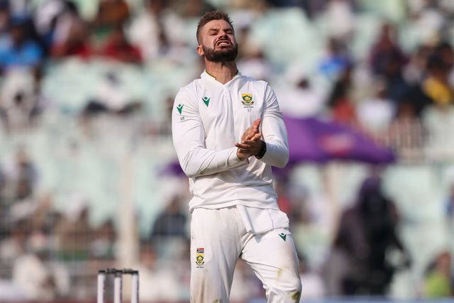 Aiden Markram of South Africa dismisses Washington Sundar of India and celebrates during the IDFC First Bank Test Day 3 match India vs South Africa at Eden Gardens, Kolkata, India, 16th November 2025

(Photo by Shubhajit Roy Karmakar/News Images)