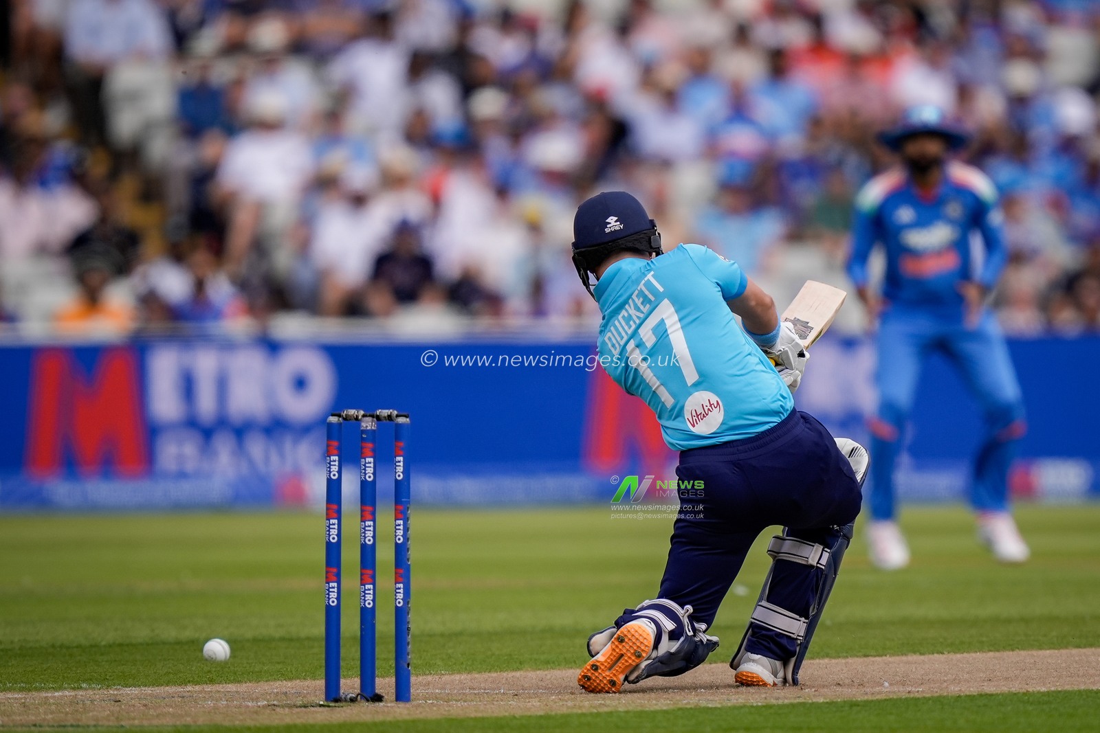 Ben Duckett of England hits a four during the 1st Metro Bank ODI match England vs India at Edgbaston, Birmingham, United Kingdom on 14 July 2026

(Photo by Maynard Manyowa/News Images)