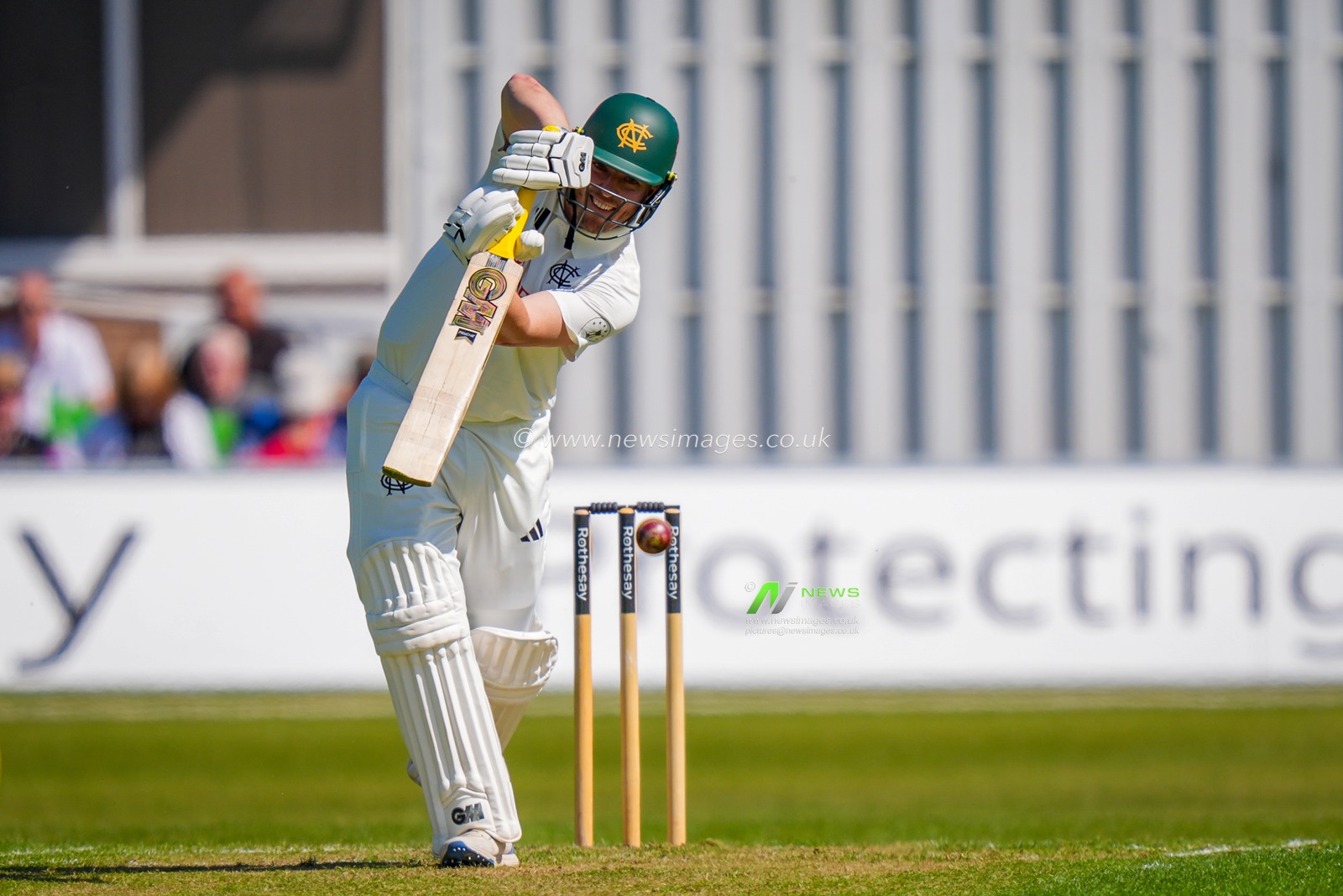 Ben Slater of Nottinghamshire drives the ball down the ground for four during Leicestershire County Cricket Club vs Nottinghamshire County Cricket Club in Country Cricket Division One Day 1 at Grace Road, Leicester, United Kingdom on 01 May 2026

(Photo by Maynard Manyowa/News Images)