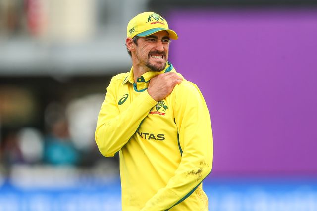 Mitchell Starc of Australia holds his shoulder during the Fifth Metro Bank One Day International match England vs Australia at Seat Unique Stadium, Bristol, United Kingdom, 29th September 2024

(Photo by Gareth Evans/News Images)