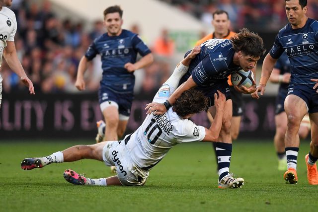 Benhard Janse van Rensburg of Bristol Bears tackled by Ciaran Donoghue of Bath Rugby during the Gallagher Premiership match Bristol Bears vs Bath at Ashton Gate, Bristol, United Kingdom on 29 May 2026

(Photo by Alex Williamson/News Images)