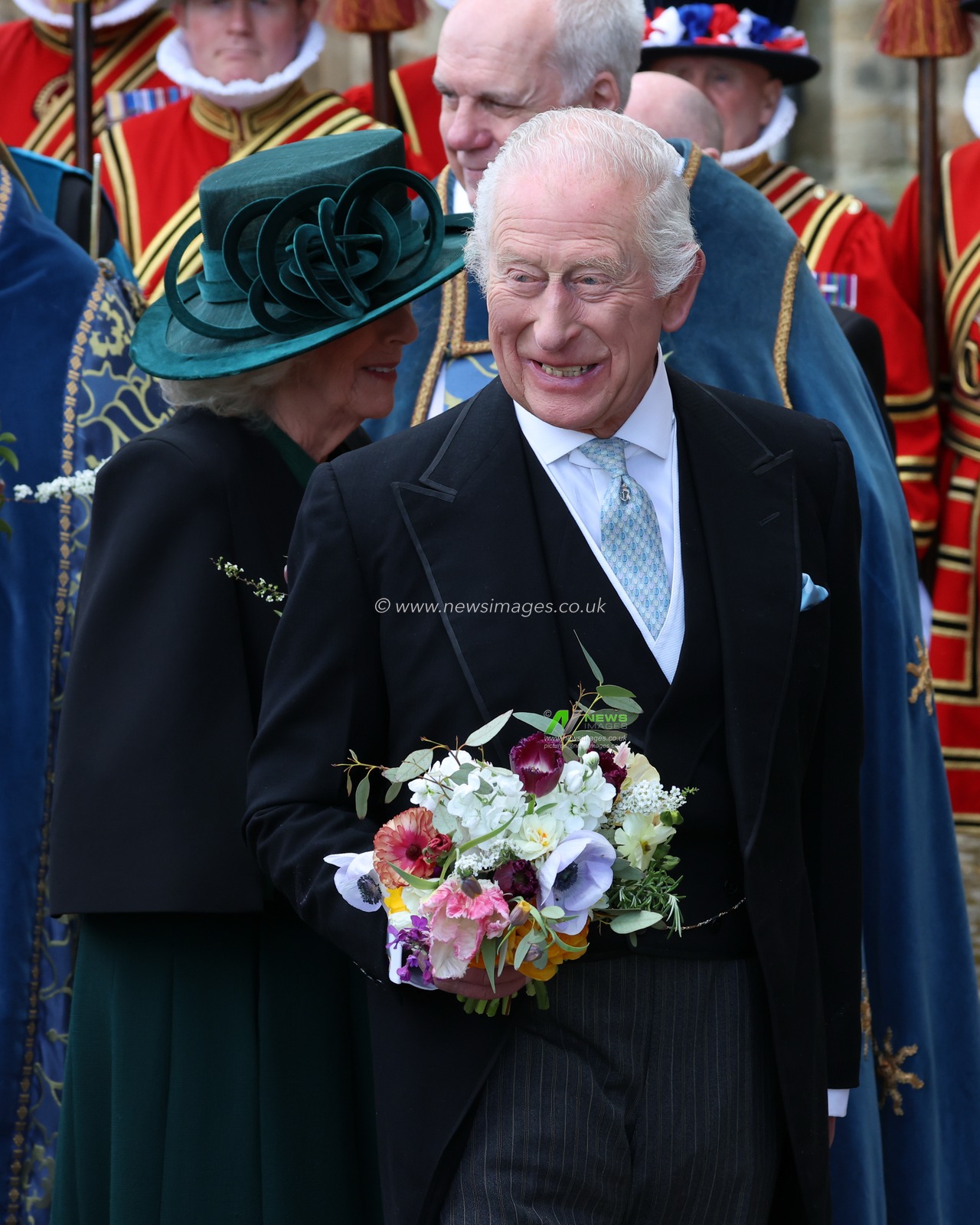 His Majesty The King departs Durham Cathedral as His Majesty The King and Her Majesty The Queen attend the Royal Maundy Service at Durham Cathedral, Durham, United Kingdom, 17th April 2025

(Photo by Alex Roebuck/News Images)