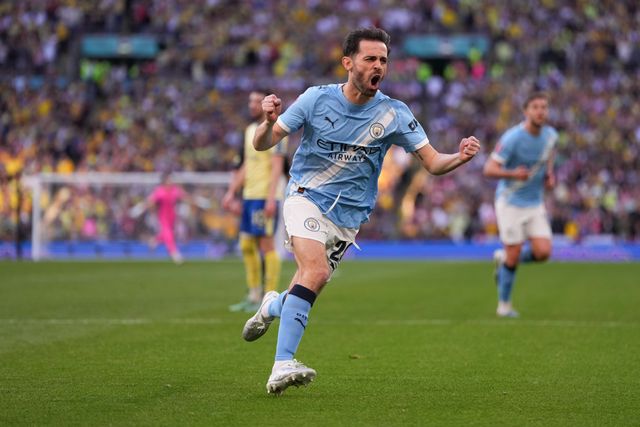 Bernardo Silva of Manchester City celebrates winning goal during the Emirates FA Cup Semi-Final match Manchester City vs Southampton at Wembley Stadium, London, United Kingdom on 25 April 2026

(Photo by Harvey Murphy/News Images)