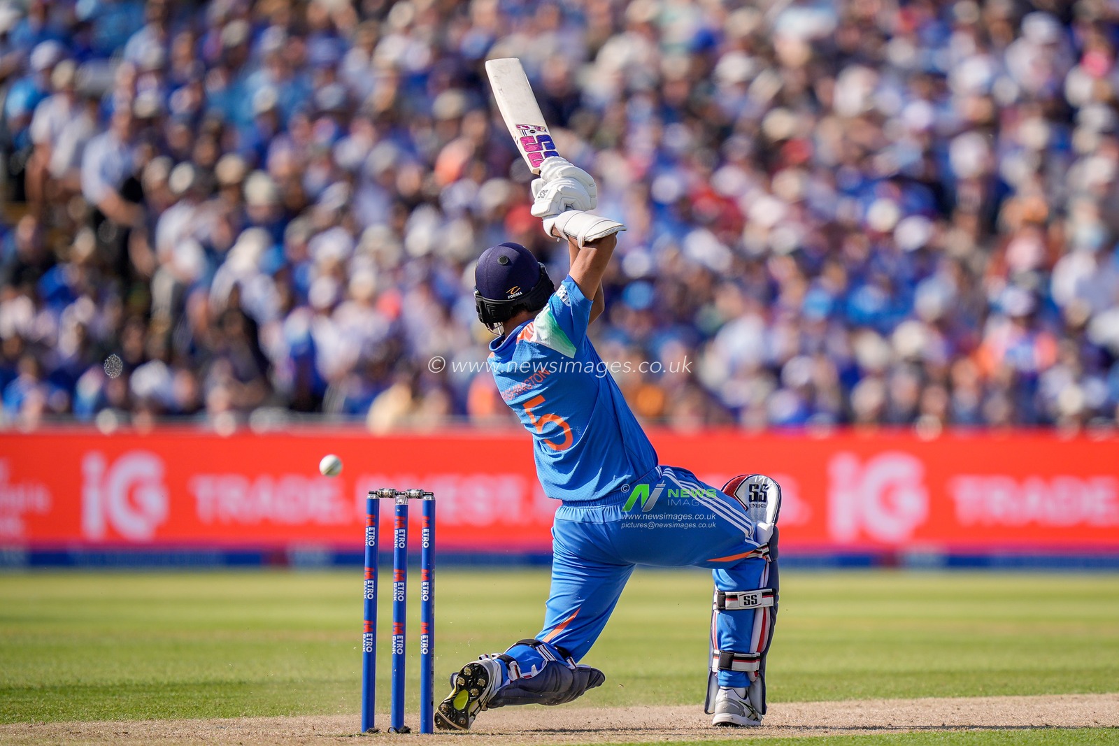 Washington Sundar of India hits a four during the 1st Metro Bank ODI match England vs India at Edgbaston, Birmingham, United Kingdom on 14 July 2026

(Photo by Maynard Manyowa/News Images)
