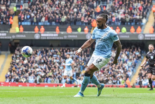 Antonie Semenyo of Manchester City scores to make it 3-0 during the Emirates FA Cup Quarter-Final match Manchester City vs Liverpool at Etihad Stadium, Manchester, United Kingdom on 04 April 2026

(Photo by Mark Cosgrove/News Images)