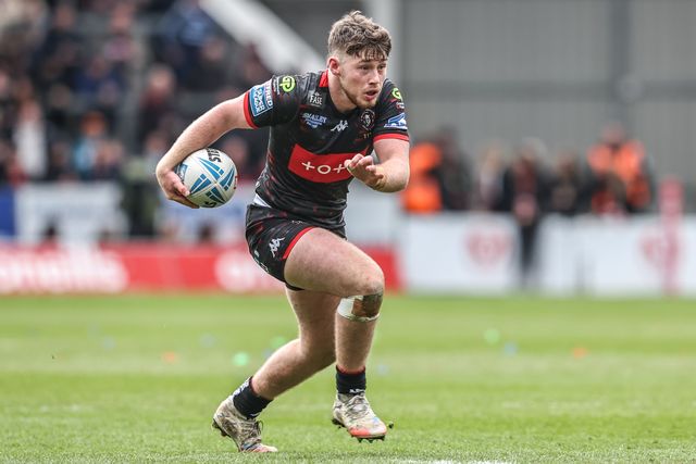 Jack Farrimond of Wigan Warriors breaks with the ball during the Betfred Super League round 7 match St Helens vs Wigan Warriors at The BrewDog Stadium, St Helens, United Kingdom on 03 April 2026

(Photo by Alfie Cosgrove/News Images)