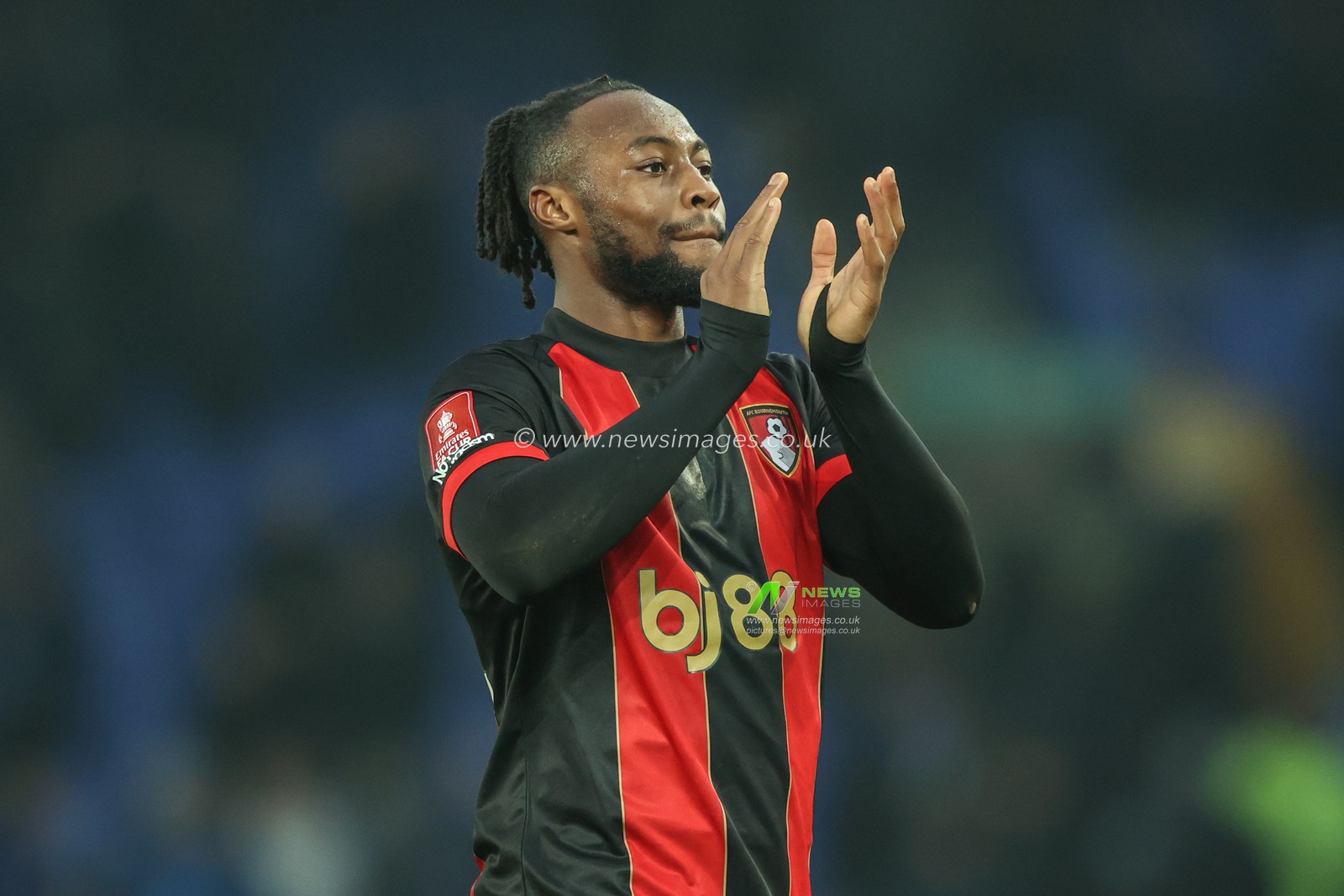 Antoine Semenyo of Bournemouth applauds the fans after the game during the Emirates FA Cup Fourth Round match Everton vs Bournemouth at Goodison Park, Liverpool, United Kingdom, 8th February 2025

(Photo by Alfie Cosgrove/News Images)