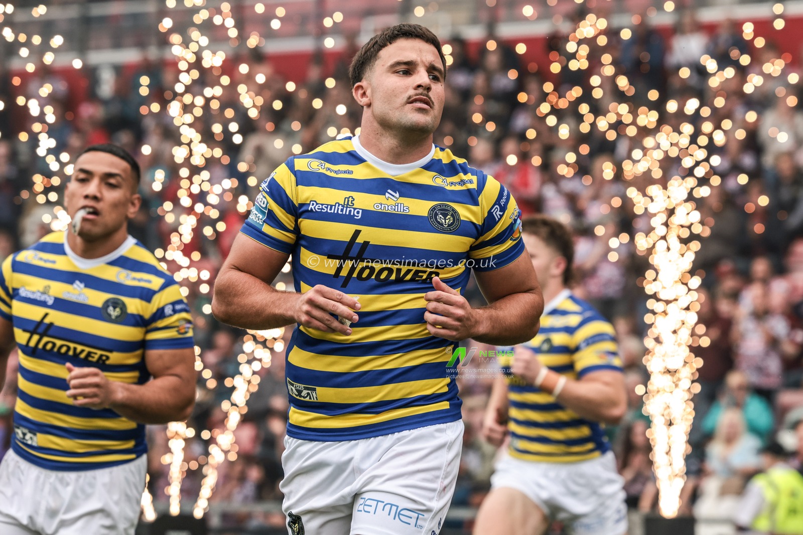 Josh Smith of Warrington Wolves comes out for the game during the Betfred Super League round 20 match Leigh Leopards vs Warrington Wolves at Leigh Sports Village, Leigh, United Kingdom on 25 July 2026

(Photo by Alfie Cosgrove/News Images)