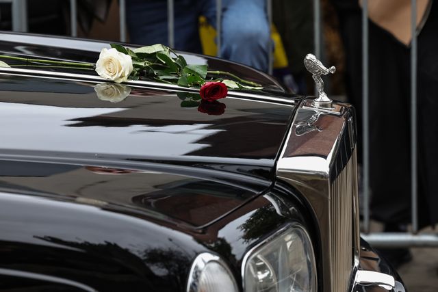 Rolls Royce hearse with two roses on during Ricky Hatton' Funeral at Manchester Cathedral, Manchester, United Kingdom, 10th October 2025

(Photo by Mark Cosgrove/News Images)